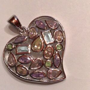 New Sterling Silver Heart Pendant! Rhodium plated, set with pastel CZs.